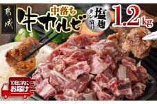 牛中落ちカルビ 塩麹タレ漬け1.2kg≪みやこんじょ特急便≫_AA-3315-Q_(都城市)  味付き牛中落ちカルビ 300g×4パック 真空 小分け 1200g