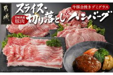 宮崎県産豚肉スライス・切り落とし&牛豚合挽きデミグラスハンバーグセット_17-3607_(都城市) 宮崎県産豚肉 ロース/肩ロース/バラ スライス 切り落とし デミグラスハンバーグ 国産牛/国産豚肉の合挽き肉使用