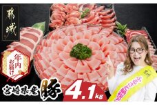 【年内お届け】宮崎県産豚わくわく4.1kgセット(真空)≪2025年12月15日～31日お届け≫_AC-8403-s-HNY_(都城市) 豚肉  豚肉セット 宮崎県産豚 しゃぶしゃぶ バラ 焼肉 切り落とし 肩ローススライス ロース とんかつ ミンチ  ギャル曽根さんおすすめの豚肉返礼品