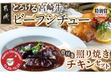 【☆クリスマス☆】宮崎牛ビーフシチュー&骨付き照り焼きチキンセット≪12月20日～23日お届け≫_AA-H302-OJX_(都城市) 宮崎牛ビーフシチュー 200g×2P 骨付き照り焼きチキン 2本 約200g 真空パック クリスマス