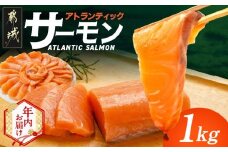 【年内お届け】アトランティックサーモン1kg≪2025年12月15日～31日お届け≫_MJ-M301-HNY_(都城市) アトランティックサーモン サーモン 急速冷凍 海鮮丼 カルパッチョ ムニエル