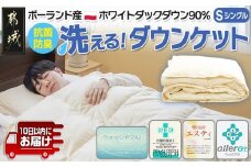 抗菌防臭加工洗えるダウンケット ポーランド産ホワイトダック90%【S】≪みやこんじょ特急便≫_AF-E105-Q_(都城市) 羽毛布団 寝具 抗菌防臭加工 ダウン SEKアレルGプラス加工 日本製 肌掛け布団 ウォッシャブル シングル