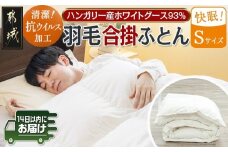 抗ウイルス加工羽毛合掛ふとん ハンガリーホワイトグース93%【S】≪みやこんじょ快速便≫_MC-E102-R_(都城市) 羽毛布団 寝具 抗菌防臭加工 ダウン SEKアレルGプラス加工 日本製 合い掛け布団 シングル