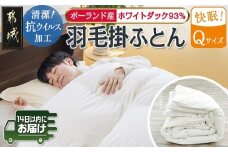 抗ウイルス加工羽毛掛ふとん ポーランド産ホワイトダック93%【Q】≪みやこんじょ快速便≫_154-E102-R_(都城市) 羽毛布団 寝具 抗菌防臭加工 ダウン SEKアレルGプラス加工 日本製 掛け布団 クイーンサイズ