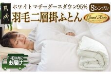 羽毛二層掛けふとん ポーランド産ホワイトマザーグース95%【S】≪みやこんじょ快速便≫_AL-E103-R_(都城市) 羽毛布団 寝具 抗菌防臭加工 ダウン SEKアレルGプラス加工 日本製 掛け布団 シングル