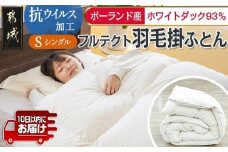 抗ウイルス加工フルテクト羽毛掛ふとん ポーランド産ホワイトダック93%【S】≪みやこんじょ特急便≫_BO-E101-Q_(都城市) 羽毛布団 寝具 抗菌防臭加工 ダウン SEKアレルGプラス加工 日本製 掛け布団 シングル