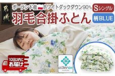 羽毛合掛ふとん ポーランド産ホワイトダック90％(柄BLUE)【S】≪みやこんじょ特急便≫_AI-E106-bl-Q_(都城市) 羽毛布団 寝具 抗菌防臭加工 ダウン SEKアレルGプラス加工 日本製 合い掛け布団 シングル