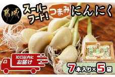 スーパーフード!つまみにんにく 7本入り×5袋※冷蔵≪みやこんじょ特急便≫_LG-C901-Q_(都城市) つまみにんにく 7本入 5袋 水耕栽培 発芽にんにく レシピ同梱 にんにく特有のにおい残りが少ない 冷蔵配送