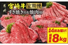 ≪4回連続お届け≫宮崎牛赤身霜降り食べ比べ定期便L(総重量8kg)_T128-4-N201_(都城市) 宮崎牛 スライス 焼肉 2種セット 肩ロース ウデ又はモモ