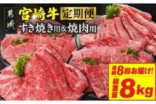 ≪8回連続お届け≫宮崎牛赤身霜降り食べ比べ定期便M(総重量8kg)_T136-8-N201_(都城市) 宮崎牛 スライス 焼肉 2種セット 肩ロース ウデ又はモモ