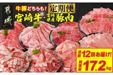 ≪12回連続お届け≫とにかくお肉大好き!宮崎牛と宮崎県産豚定期便M(総重量17.2kg)_T192-12-N202_(都城市) 宮崎県産 牛肉 宮崎牛 豚肉 しゃぶしゃぶ すき焼き 焼肉 バラ ロース ウデ モモ