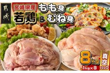 宮崎県産若鶏もも身&むね身8kgセット_26-M602_(都城市) 宮崎県産若鶏 真空パック もも身 むね身 8kgセット 鶏肉