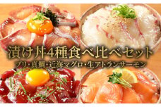 【冷凍】活〆ブリ・真鯛・近海マグロ・生アトランサーモンの漬け丼4種食べ比べセット100g×8袋 N019-YB251