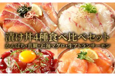 【冷凍】かんぱち・真鯛・近海マグロ・生アトランサーモンの漬け丼4種食べ比べセット100g×8袋 N019-YB332