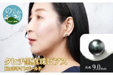 タヒチ黒真珠ピアス真珠9mm14Kホワイトゴールド N0119-YZG0131