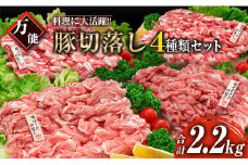 豚肉 切り落とし 4種 セット 合計2.2kg 日南市産 ポーク 国産 食品 おかず お弁当 おつまみ 万能食材 豚ロース 豚バラ 豚モモ 豚ウデ 切落し 食べ比べ 人気 おすすめ カレー 焼肉 生姜焼き 炒め物 大容量 お取り寄せ おすそ分け 宮崎県 日南市 送料無料_BC108-25