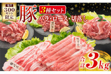 数量限定 豚肉 豚ロース 豚バラ 豚切落し セット 合計3kg ポーク 国産 万能食材 大容量 スライス 切り落とし 豚肩ロース 食べ比べ 生姜焼き すき焼き 冷しゃぶ おかず お弁当 おつまみ 食品 人気 おすすめ お取り寄せ 詰め合わせ 宮崎県 日南市 送料無料_CB67-23