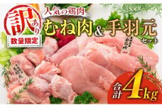 訳あり 数量限定 鶏肉 むね肉 手羽元 セット 合計4kg 国産 人気 チキン ムネ おかず お弁当 おつまみ 食品 万能食材 大容量 から揚げ 煮込み 焼肉 詰め合わせ 人気 おすすめ ギフト おすそ分け お取り寄せ グルメ 真空パック 宮崎県 日南市 送料無料_C143-25