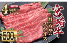 宮崎牛 肩ウデ スライス 500g 牛肉 ビーフ 黒毛和牛 肉質等級4等級以上 赤身 国産 ブランド牛 すき焼き しゃぶしゃぶ 焼肉 鍋 鉄板焼き 食品 贅沢 高級 A4ランク ご褒美 お祝い 記念日 おすすめ お取り寄せ グルメ おもてなし 宮崎県 日南市 送料無料_CB77-23