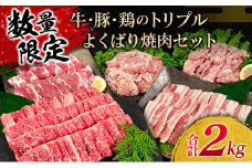 数量限定 牛肉 豚肉 鶏肉 トリプル よくばり 焼肉 セット 合計2kg 宮崎牛 ブランド牛 黒毛和牛 国産 食品 高級 贅沢 ご褒美 お祝 人気 おすすめ おかず お弁当 BBQ キャンプ グランピング お取り寄せ グルメ 詰め合わせ 大容量 宮崎県 日南市 送料無料_CB101-25