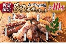 数量限定 みやざき地頭鶏 8種 串焼き セット 合計40本 鶏肉 チキン 焼き鳥 やきとり もも串 鶏皮 希少 惣菜 食品 国産 ブランド鶏 地鶏 BBQ おかず おつまみ お弁当 冷凍 たれ 塩 人気 おすすめ 簡単調理 記念日 お取り寄せ グルメ 宮崎県 日南市 送料無料_DA22-23