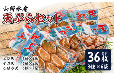 にこにこショップ 天ぷら 3種類 セット 合計36枚 とび天 イカ天 ごぼう天 加工品 食品 惣菜 てんぷら おかず おつまみ お弁当 簡単調理 魚 魚肉 魚介 海鮮 水産加工品 個包装 真空パック 小分け おすすめ 人気 詰め合わせ 国産 宮崎県 日南市 送料無料_CA53-24