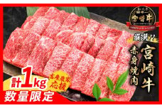 【12月上旬頃にお届け】【畜産農家応援】数量限定 厳選 宮崎牛 赤身 焼肉 計1kg 牛肉 国産焼き肉 BBQ 鉄板焼き バーベキュー 人気 黒毛和牛 肩ウデ モモ A4 A5 等級 ギフト 贈答 小分け 食品 選べる ミヤチク 宮崎県 日南市 送料無料_CC72-25-12-J