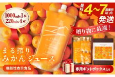 果汁 100％ まる搾り みかん ジュース 1000ml×1本 220ml×4本 専用ギフトボックス入り 機能性表示食品 飲料 ソフトドリンク 果物 フルーツ 柑橘 シャーベット 国産 人気 おすすめ ギフト おすそ分け お土産 贈り物 贈答 プレゼント 宮崎県 日南市 送料無料_C148-25