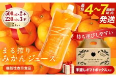 果汁 100％ まる搾り みかん ジュース 手渡しギフトボックス入り (500ml×2本、220ml×3本)×2セット 機能性表示食品 飲料 ソフトドリンク 果物 フルーツ 柑橘 シャーベット 国産 人気 おすすめ ギフト お祝い お礼 お土産 贈り物 贈答 プレゼント 宮崎県 日南市 送料無料_EB15-25
