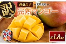 訳あり 宮崎県産 完熟マンゴー 約1.8kg 期間限定 数量限定 フルーツ 果物 くだもの 国産 食品 デザート おやつ フルーツサンド おすすめ ご褒美 贅沢 産地直送 傷 規格外 訳アリ おすそ分け 家庭用 冷蔵 宮崎県 日南市 送料無料_DA32-24