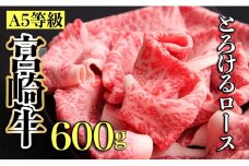 【黒毛和牛専門店厳選】A5等級宮崎牛のとろけるロース  600g（宮崎牛 黒毛和牛 ブランド牛 牛肉 すき焼き 焼肉 内閣総理大臣賞）