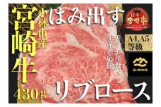 【西ノ原牧場直送】Ａ4等級以上小林市産宮崎牛はみ出すリブロース 430g（牛肉 宮崎牛 黒毛和牛 ブランド牛 お肉 すき焼き 焼肉 内閣総理大臣賞）