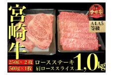 【A4等級以上】宮崎牛 ステーキ＆スライスセット 計1.0kg（内閣総理大臣賞4大会連続受賞 牛肉 黒毛和牛 宮崎牛 ステーキ）
