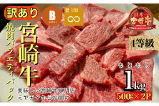 【美味しい宮崎牛専門店ミヤチクからお届け】A4等級以上 宮崎牛 訳あり 焼肉 バラエティパック 1kg（宮崎牛 黒毛和牛 和牛 牛肉 お肉 肉 焼肉用 訳あり 内閣総理大臣賞）