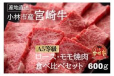 【黒毛和牛専門店直送】A5等級小林市産宮崎牛ロース＆モモ焼肉用 計600g（宮崎牛 黒毛和牛 ブランド牛 牛肉 お肉 すき焼き 焼肉 内閣総理大臣賞）