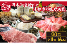 【定期便・全11回】日本一宮崎牛と小林市の魅力満載!!! 小林満足ワクワク定期便 30万円コース（国産 牛肉 国産牛 黒毛和牛 マンゴー お菓子 豚肉 鶏肉 キャビア 定期便）