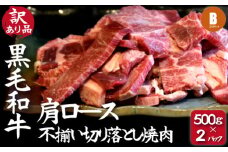 【10/1～寄附額改定】【訳あり】黒毛和牛肩ロース不揃い切り落とし焼肉 500ｇ×2P（国産 牛肉 和牛 黒毛和牛 宮崎県産 不揃い 訳あり 焼肉 ロース 送料無料）