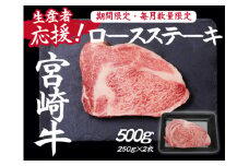 【生産者応援！】宮崎牛ロースステーキ500g（250g×2枚 宮崎牛 和牛  国産 牛肉  霜降り ステーキ ロース 冷凍 送料無料）