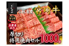 【黒毛和牛レストラン直送】A4等級以上 宮崎牛メス指定厚切り特選焼肉セット 1kg（国産 牛肉 黒毛和牛 和牛 A4等級以上 赤身 霜降り 焼肉 BBQ 冷凍）