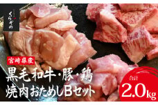 宮崎県産 牛・豚・鶏 焼肉おためしBセット 計2kg（牛肉 豚肉 鶏肉 和牛 焼肉 訳あり 小分け 食べ比べ）