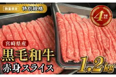 【生産者応援特別規格】4等級以上 黒毛和牛赤身スライス 1.2kg（生産者応援 国産 牛 牛肉 赤身 スライス モモ すき焼き用 しゃぶしゃぶ用 小分け）