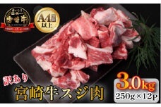 【訳あり・A4等級以上】宮崎牛濃厚スジ肉 3.0kg程度  黒毛和牛 牛肉 和牛 赤身 スジ 牛すじ 牛スジ カレー 煮物 