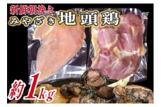 【宮崎ブランド地鶏】朝挽き ”みやざき地頭鶏” もも・むねおためしセット 約1kg（国産 鶏 鶏肉 地頭鶏 モモ ムネ 焼肉 BBQ）