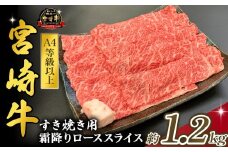 宮崎県西ノ原牧場・A4等級以上宮崎牛霜降りすき焼きロース 1.2kg（国産 牛肉 肉 宮崎牛 黒毛和牛 お肉 すき焼き なかにし和牛 焼肉 人気 ロース 霜降り)