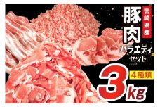 豚肉 詰め合わせ 宮崎県産豚肉 バラエティ セット 4種 3kg [南九フーズ 宮崎県 日向市 452061517] バラ 切り落とし しゃぶしゃぶ ロース スライス 豚こま 小間切れ ミンチ ひき肉