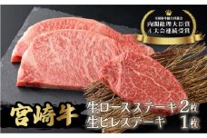 KU212 ＜冷蔵・真空包装＞宮崎牛旨味全開食べ比べセット(合計540g、ヒレ140g・ロースステーキ200g×2枚)【スーパーほりぐち】