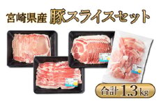 MCBS4-13 宮崎県産豚 ローススライス300g、肩ローススライス300g、バラスライス300g、小間切れ400gの豚肉セット（合計1.3kg）