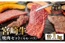KU031-2＜宮崎牛＞宮崎牛の焼肉セット 計1kg(モモ600g、バラ400g) 【KU031】