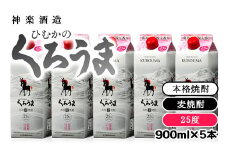 麦焼酎『ひむかのくろうま』25°　900ml 5パック 神楽酒造＜1.5-52＞