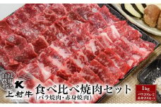 【カミチク】カルビ・赤身食べ比べ焼肉セット1kg 小分け 宮崎県産上村牛＜1.8-15＞焼肉 牛肉 焼き肉